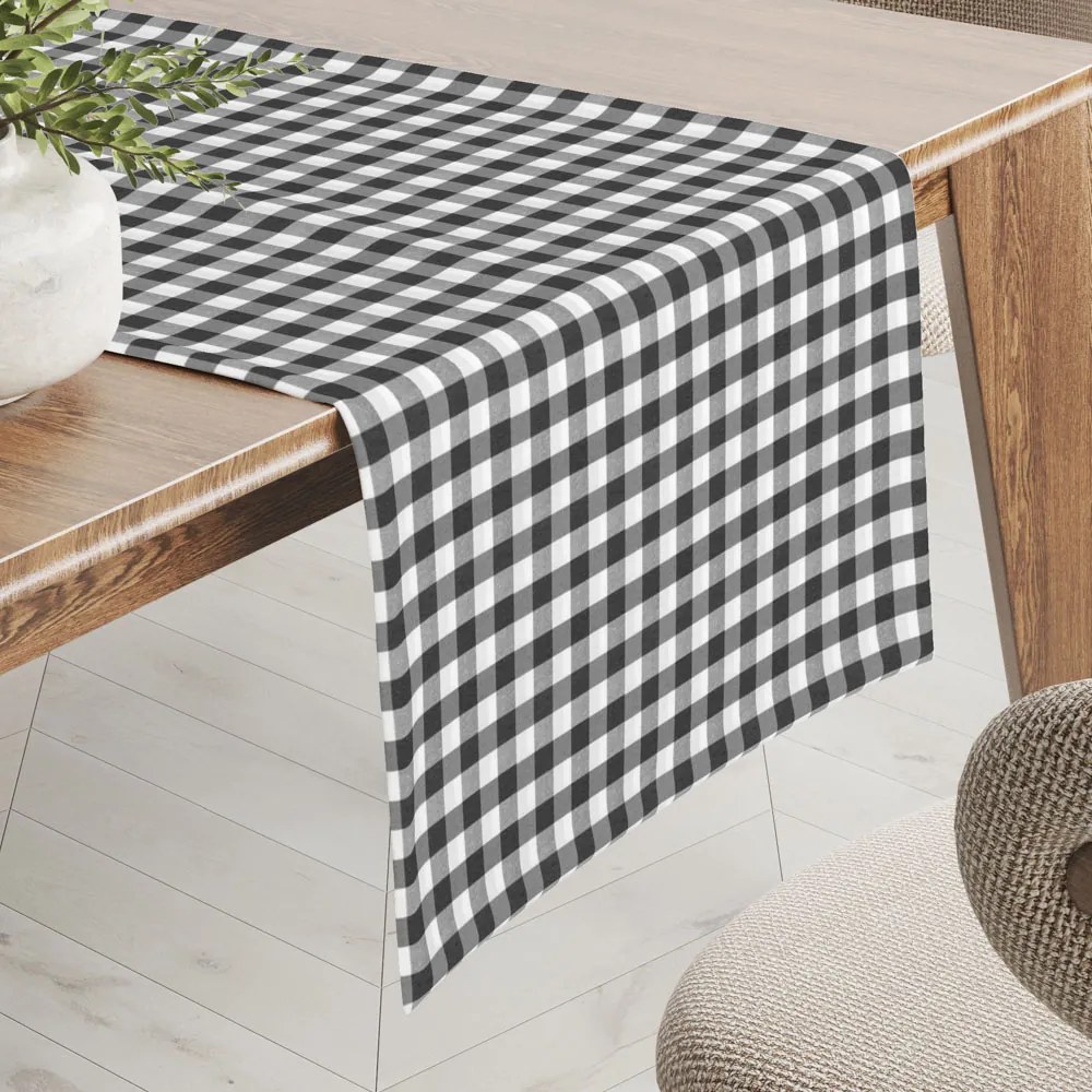 Biante Dekoračný behúň na stôl Rebeka RE-011 Sivo-biela kocka stredná 35x140 cm