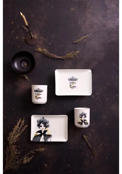 4-dielna jedálenská súprava, čierna/biela, porcelán