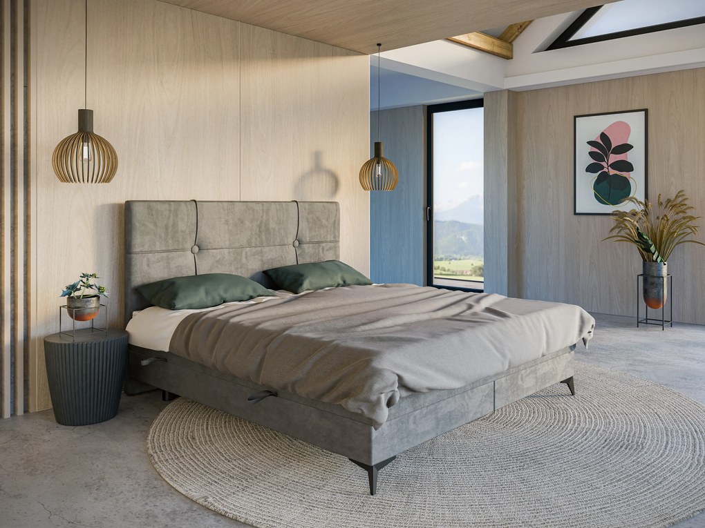 Manželská posteľ boxspring 200 cm Nivela (betón) (s matracom a úl. priestorom). Akcia -20%. Vlastná spoľahlivá doprava až k Vám domov. 1054615