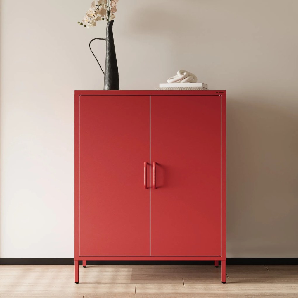 Skrinka do obývačky s policami VITO, 800 x 1015 x 400 mm, Modern: červená farba