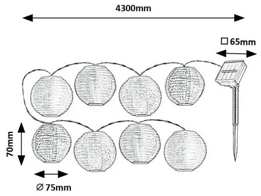 Rabalux 77048 solárna LED reťaz s 8 papierovými balónmi Titu