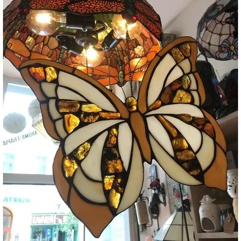 Suncatcher MOTÝĽ vitráž panel Tiffany štýl 32*28 kolekcia AMBER
