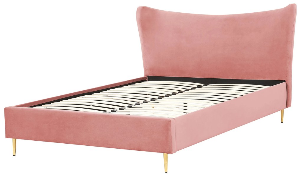 Zamatová posteľ 160 x 200 cm ružová CHALEIX Beliani
