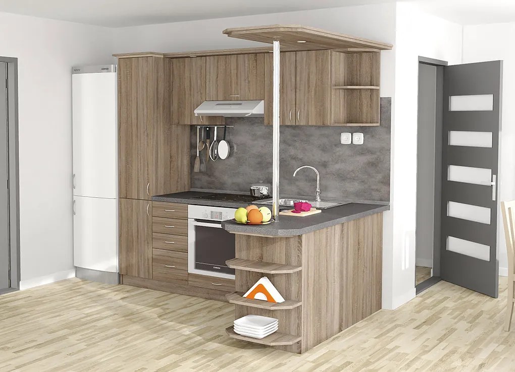 Nabytekmorava Kuchyna s ostrovčekom Bára C farba kuchyne: dub sonoma tmavá, pracovná doska: s pracovnou doskou