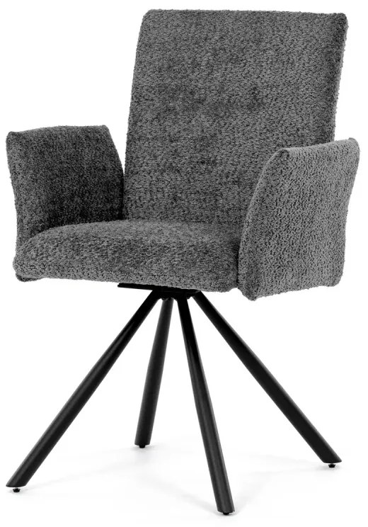 Židle jídelní, šedá látka, černý kov, otočný mechanismus 90°/90° (L/P) - funkce reset