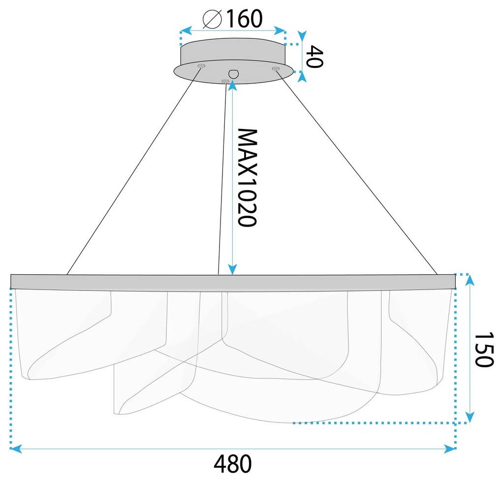 Toolight Toolight, stropné svietidlo 50cm, 57W, 4000K, 4000lm, LED G138-CP, zlatá, OSW-02622