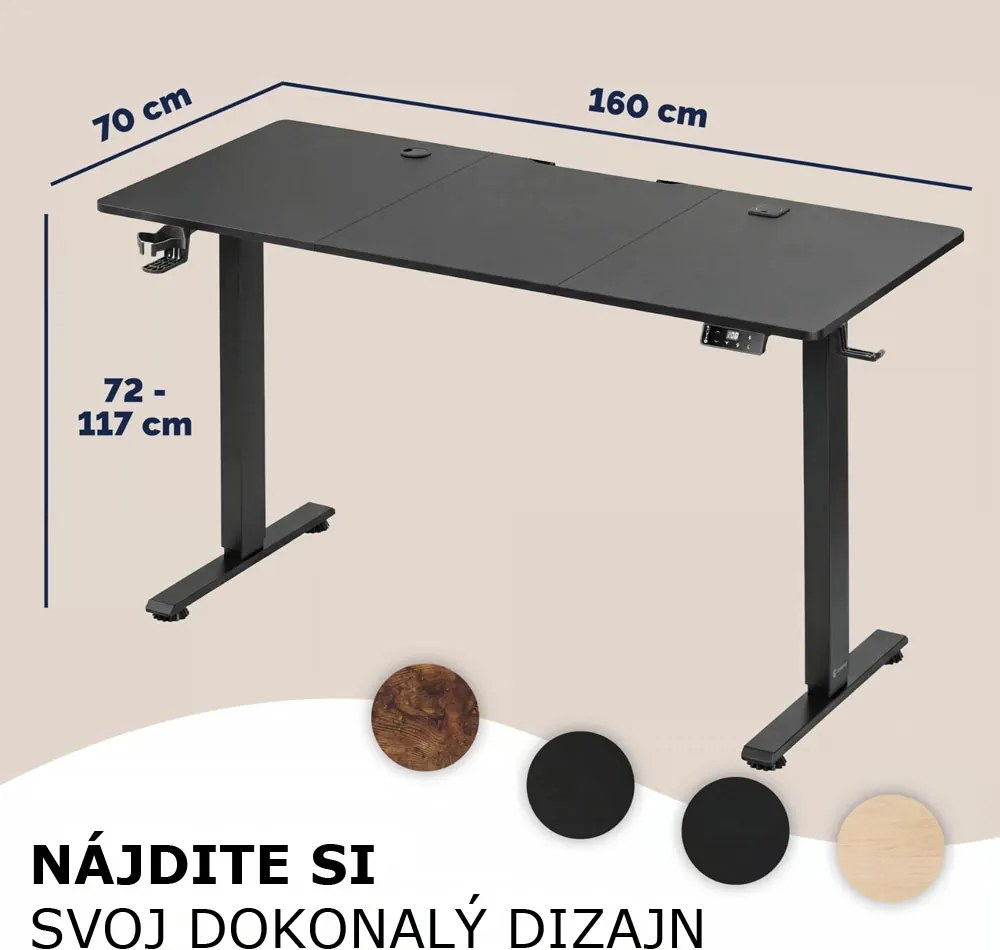 Výškovo nastaviteľný kancelársky stôl FLEXI, 160x70x72-117cm, čierna Casaria