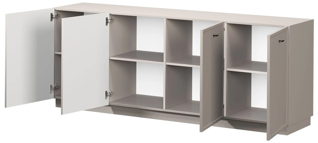 Komoda Lorini 200 cm štvordverová - kašmír / čierne úchytky T-bar