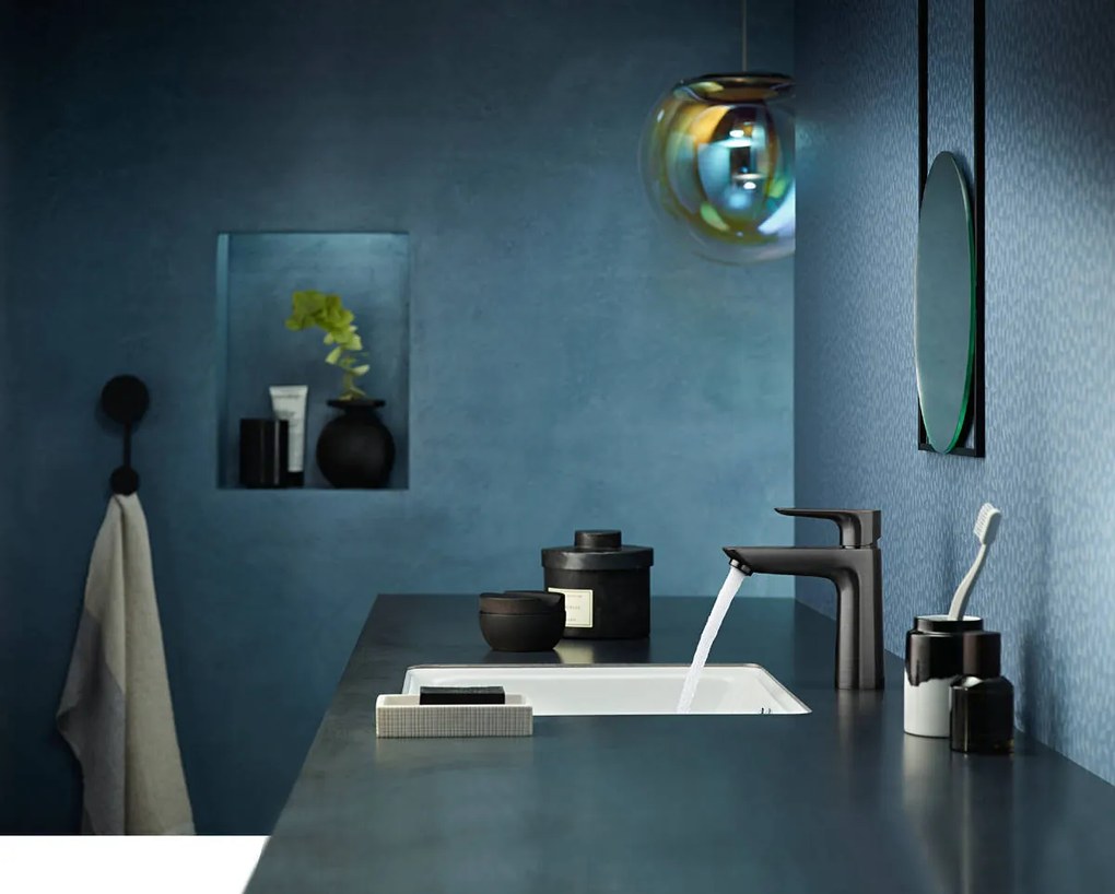 Hansgrohe Talis E, umývadlová batéria 110 s odtokovou súpravou s ťahadlom, čierna matná, HAN-71710670