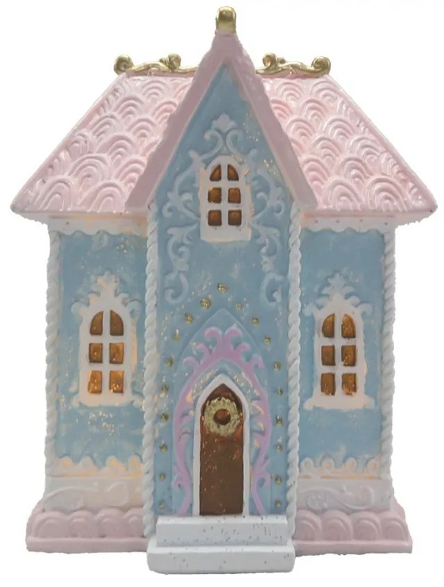 Modro-ružový svietiaci domček s ľad svetielkami - 12*9*15 cm