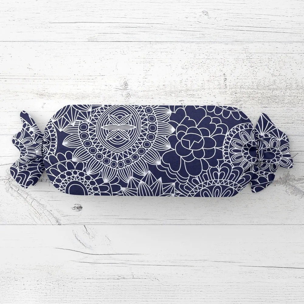 Biante Vankúš valec bonbon Sandra SA-273 Biele mandaly na tmavo modrom 15x100 cm