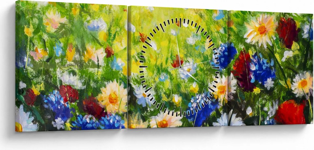 Obraz divokých kvetov (s hodinami) (90x30 cm)