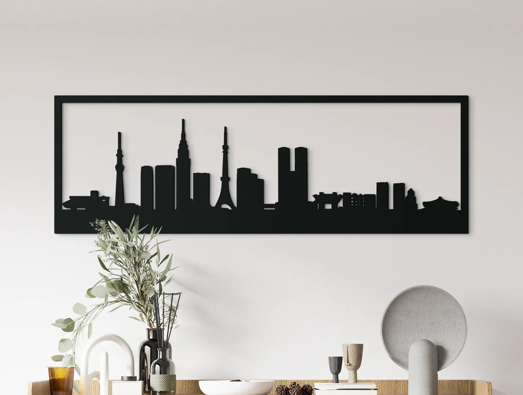 drevko Obraz Tokio panoráma Rozmer obrazu: 29,5 x 89 cm, Farba dekorácie: Čierna
