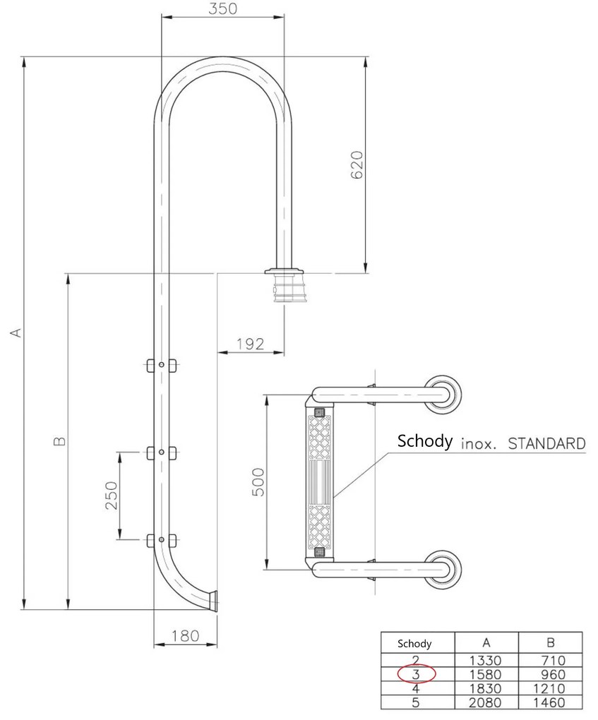 Bazénové schodíky Planet Pool (NARROW) pre zapustené bazény s hĺbkou 100-120 cm