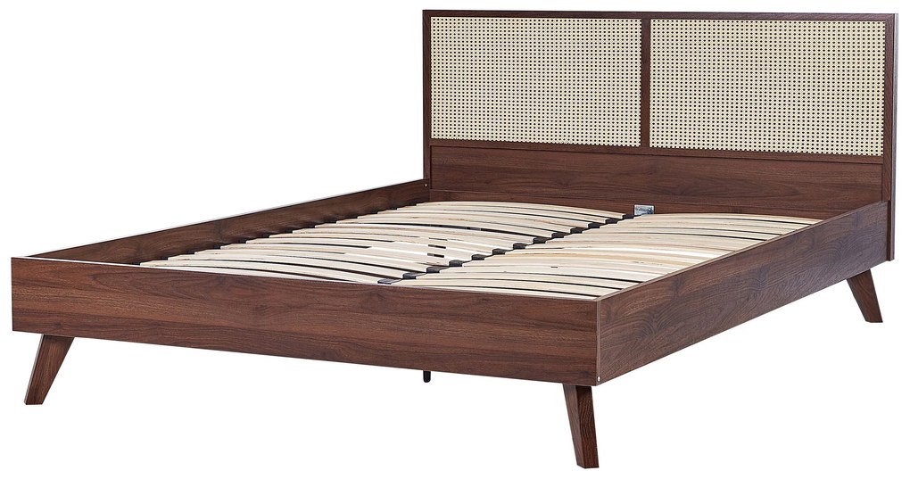Ratanová posteľ 180 x 200 cm tmavé drevo MONPAZIER Beliani