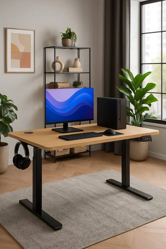 Herný stôl BR01 svetlohnedý s čiernym rámom 140 cm