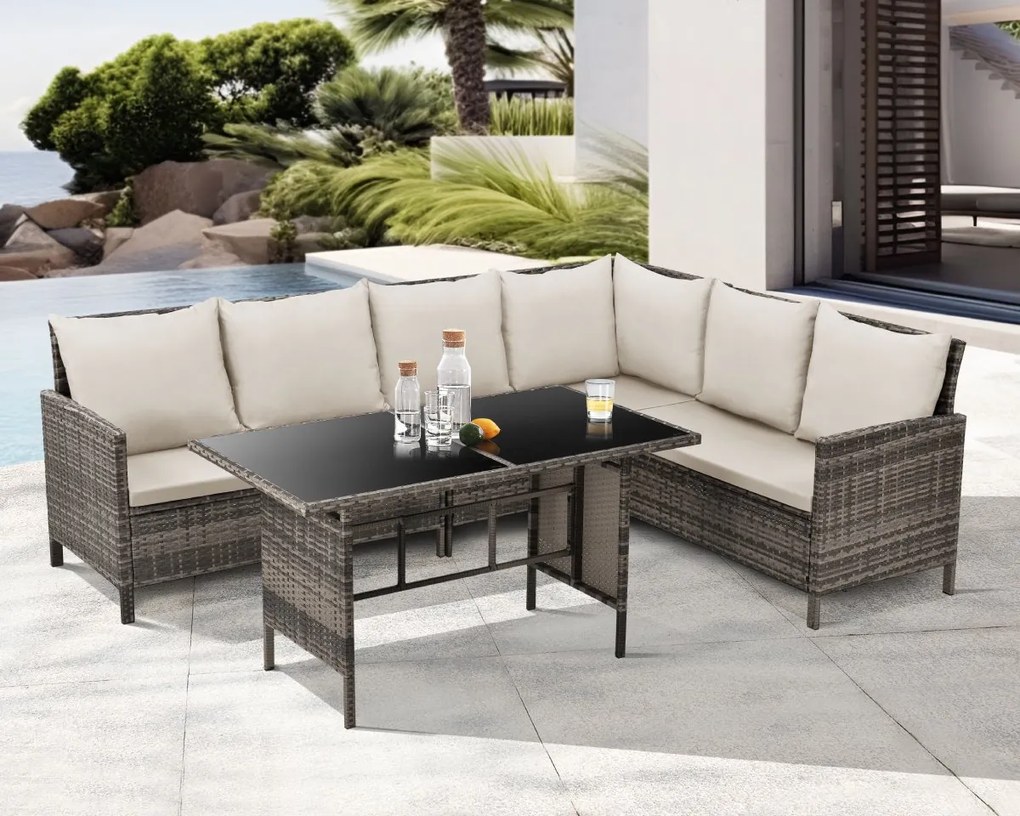 2dielna záhradná ratanová rohová súprava BestBerg BBRF-1092BR / hnedá/krémová