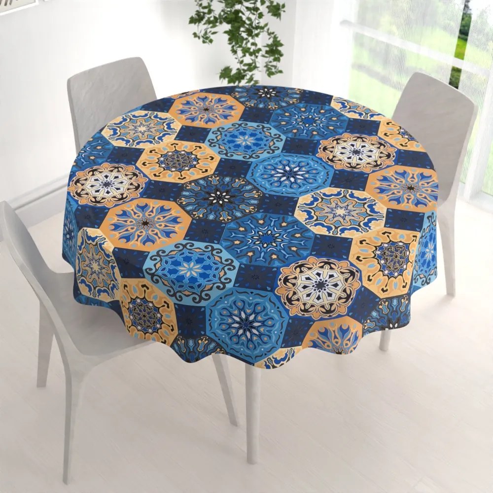 Biante Bavlnený okrúhly obrus Sandra SA-448 Modro-oranžové marocké dlaždice Ø 70 cm