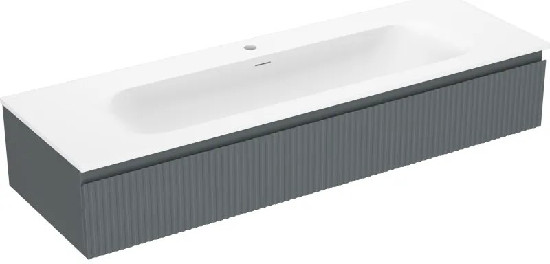 Mexen Rivel, kúpeľňová skrinka 140 cm s umývadlom Vela, 1 zásuvka, drážkovaná, grafitová matná/biela matná, 91A20-14023-1-BF66-W23M0