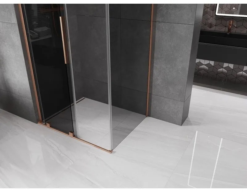 Mexen Velar L, sprchový kút s posuvnými dverami 90 x 100 cm, 8mm šedé sklo, medená matná, 871-090-100-43-65