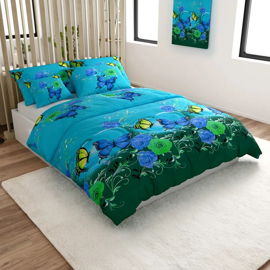 Bavlnené obliečky MODRÝ A ZELENÝ MOTÝĽ modré Rozmer obliečky: 70 x 90 cm | 140 x 200 cm