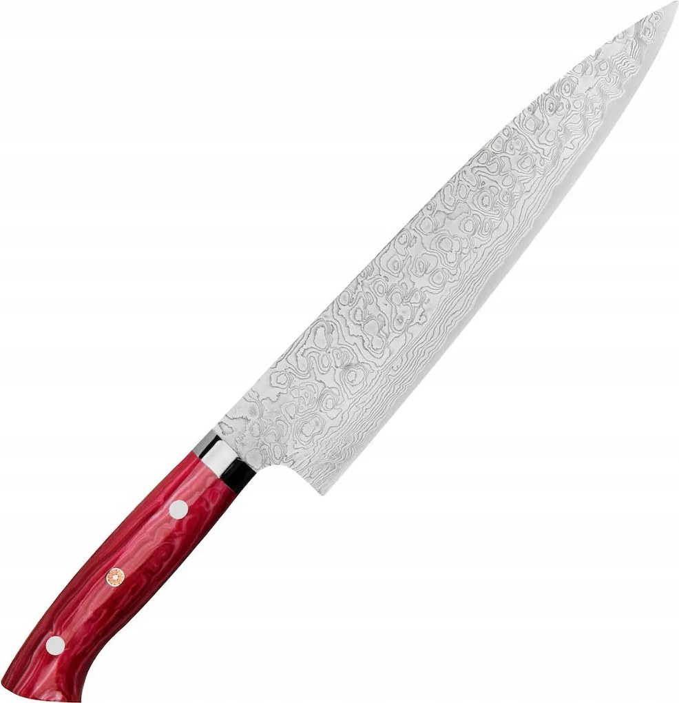 Takeshi Saji Red Turquoise R2 Japonský kuchynský nôž šéfkuchára 64HRC 24 cm