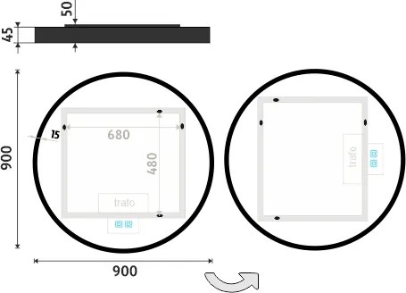 Nimco ČIERNE LED zrkadlo pr. 900 s dvoma dotykovými senzormi - ZPC 31003RVX-90