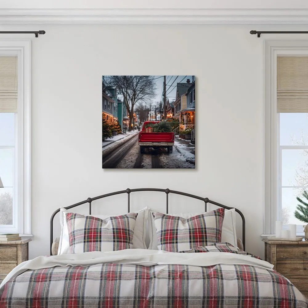 Obraz zasnežená ulica s vianočnými svetlami