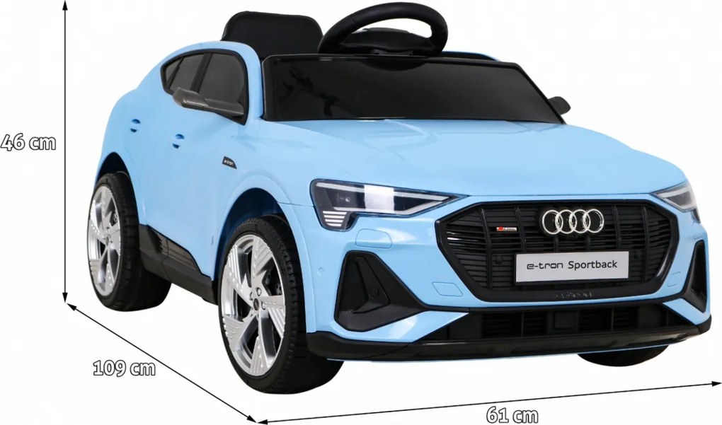 Ramiz Audi E-Tron Sportback pre deti Modrá + Pilot + pohon 4x4 + pomalý štart + rádio MP3 + LED