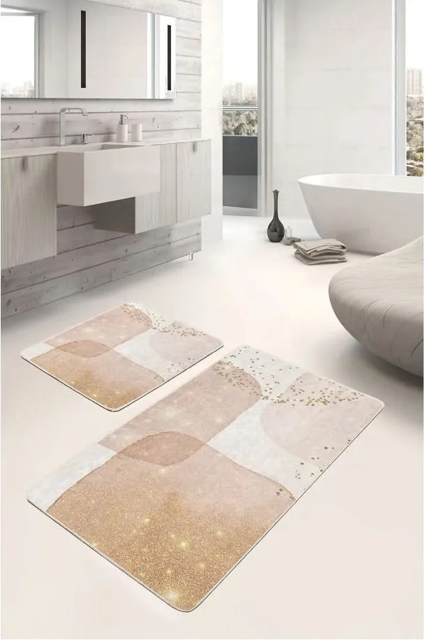 Béžové zamatové kúpeľňové predložky v súprave 2 ks 60x100 cm – Mila Home