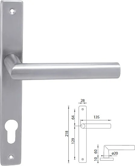 Dverové kovanie MP Favorit - USH (BN - Brúsená nerez), kľučka ľavá / guľa, Otvor na cylidrickou vložku, MP BN (brúsená nerez), 90 mm
