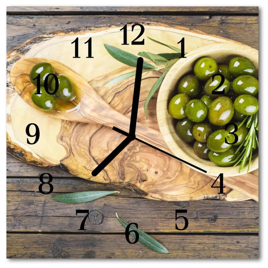 Sklenené hodiny štvorcové Drevené olivy 30x30 cm