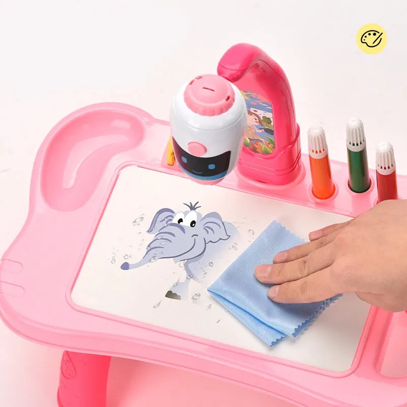 LEAN TOYS Mini projektorový stôl 2v1 s príslušenstvom – Ružový