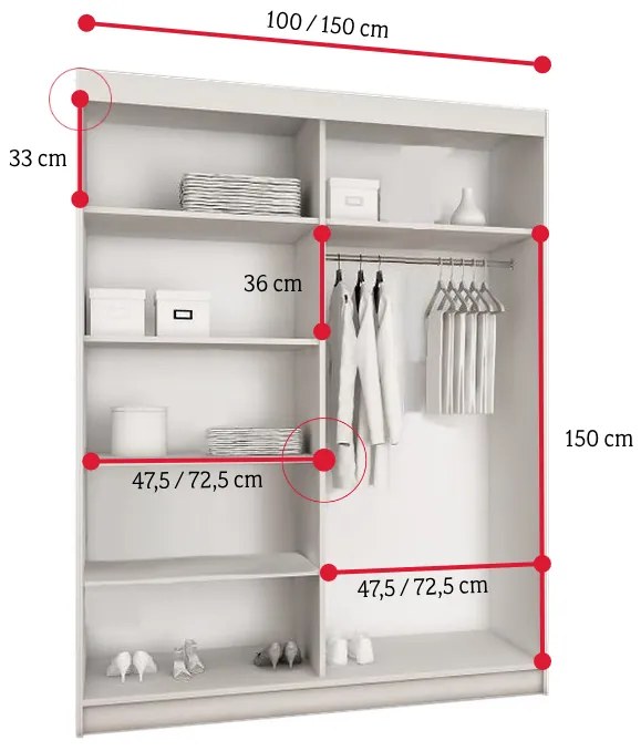 Posuvná skriňa TALIA 33, 250x200x62 + nadstavec, 250x45x62, biela