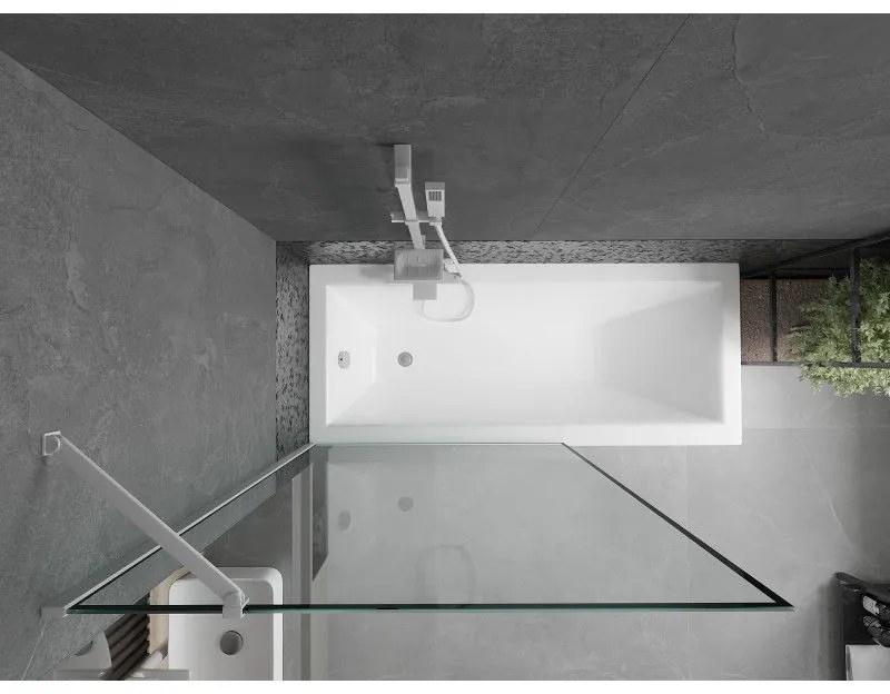 Mexen Next, vaňová zástena 1-krídlová 70 x 150 cm, fixné krídlo, 6 mm číre sklo s čiernym vzorom, biely profil, 895-070-000-00-70-20