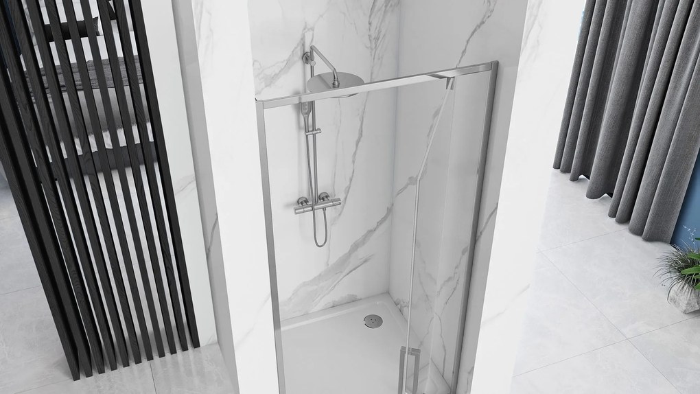 Jednokrídlové sprchové dvere REA RAPID SWING 90 cm pre inštaláciu do niky, chróm/transparent - bez vaničky