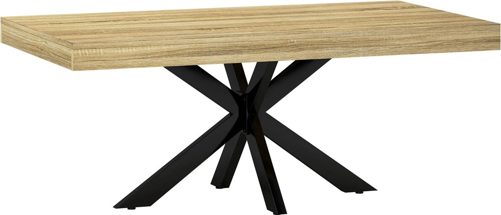 HOMCOM Obdĺžnikový kávový stolík v priemyselnom štýle, čierny kov a vzhľad prírodného dreva - 110 x 60 x 45 cm | Aosom