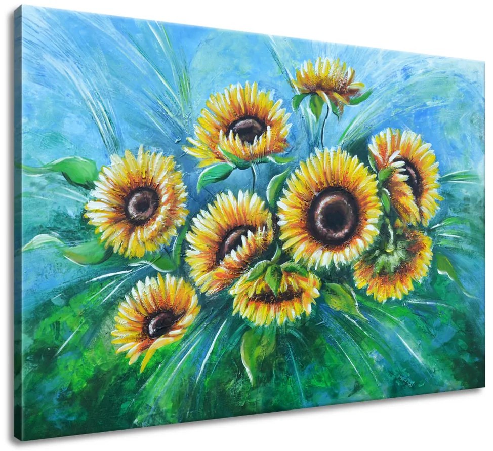 Gario Ručne maľovaný obraz Slnečnice v daždi Rozmery: 120 x 80 cm