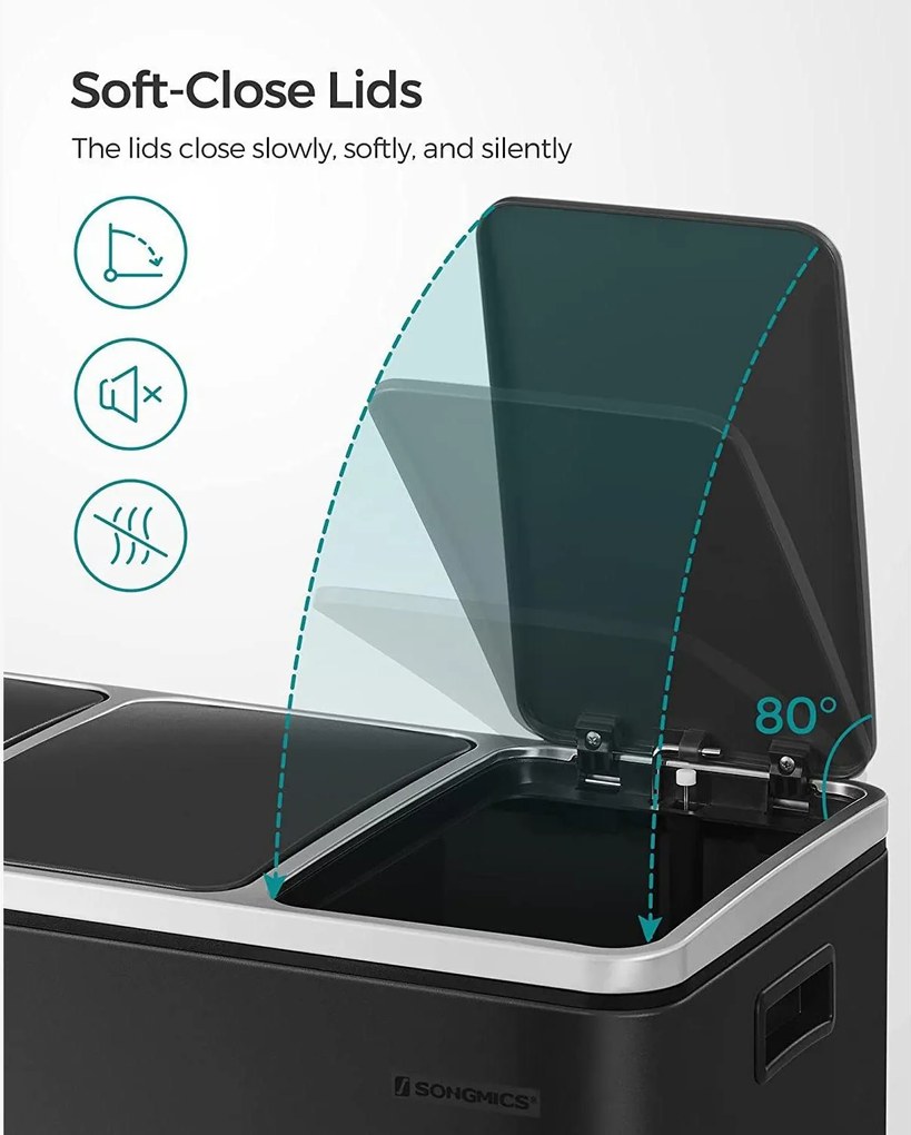 Selektívny odpadkový kôš pedálový 54L, 3x18 L, čierny