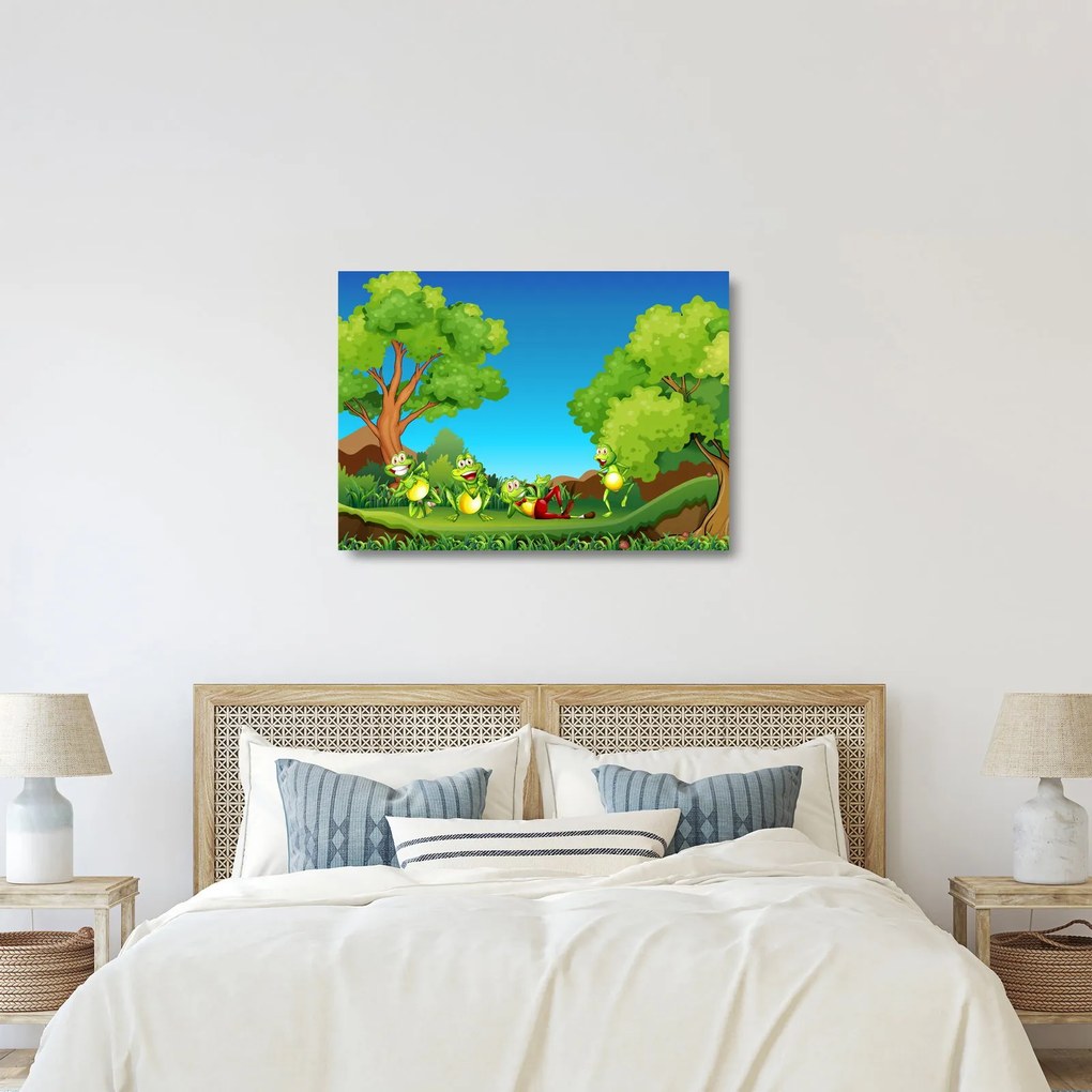 Sklenený obraz - Veselí žabiaci (70x50 cm)