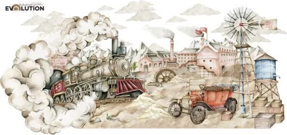 Samolepka do detskej izby vlak/priemyselná evolúcia 160x80 cm