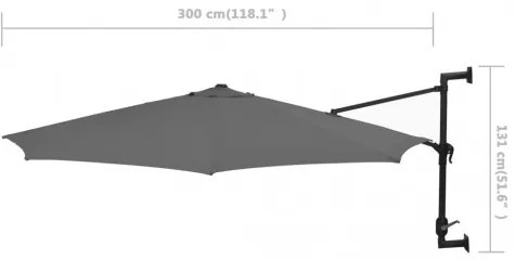 vidaXL Nástenný slnečník s LED a kovovou tyčou 300 cm antracitový-