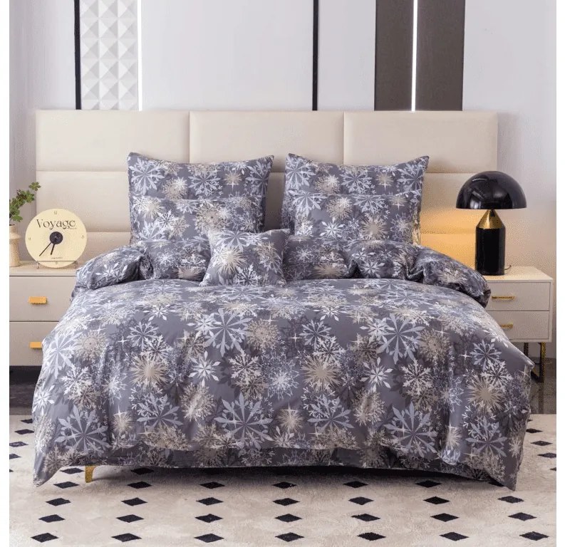 Sada 2ks obliečok z mikrovlákna SNOWFLAKE modrosivé + plachta Jersey 180x200cm biela, dvojlôžko