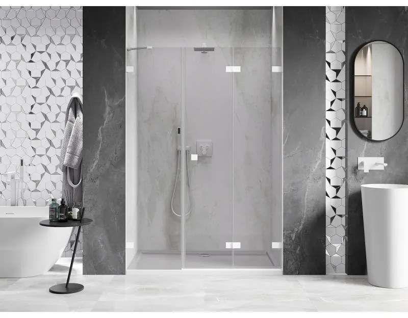 Mexen Lunar-F, pravé sklápacie sprchové dvere 110 cm, 8mm číre sklo, biely profil, 836S-110-050-20-00-P