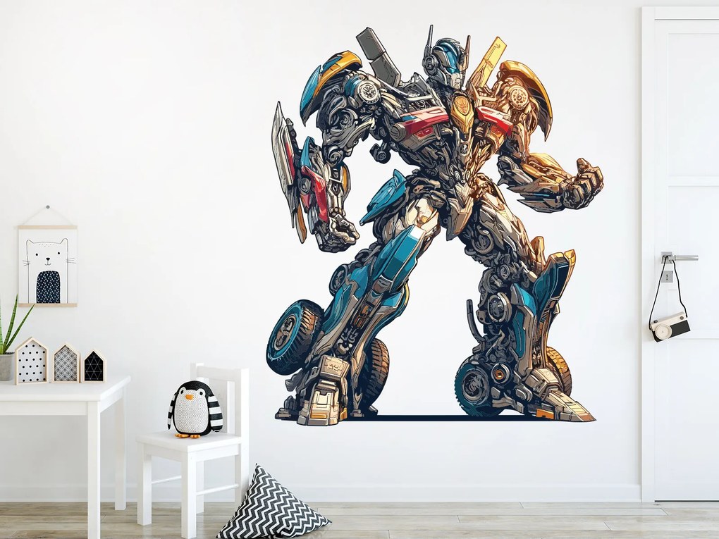 Robot Transformer textilní prelepiteľná nálepka na stenu hárok 39 x 47 cm