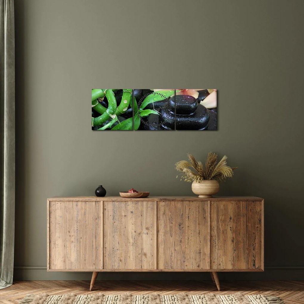 Obraz - Kamene a orchidey (s hodinami) (90x30 cm)