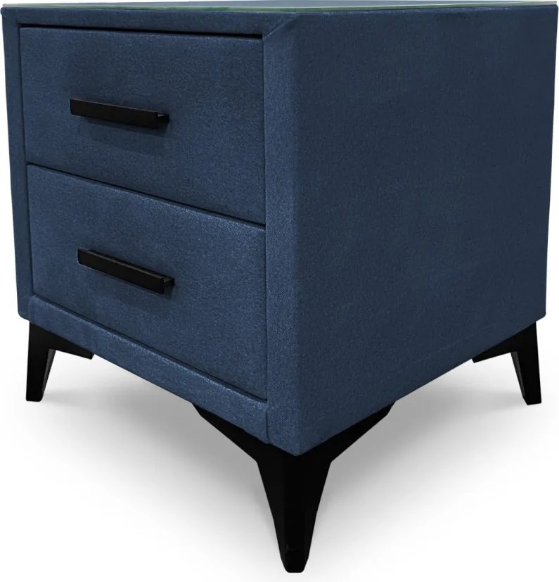 Nočný stolík s 2 zásuvkami Joy, námornícka modrá látka