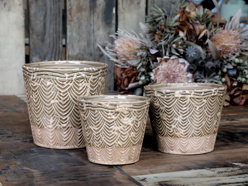 Béžovo-zelený obal na kvetináč so vzorom Valence - Ø 11*10cm