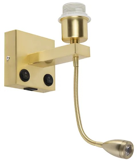 Art Deco nástenná lampa zlatá s USB a flexibilným ramenom - Brescia Combi