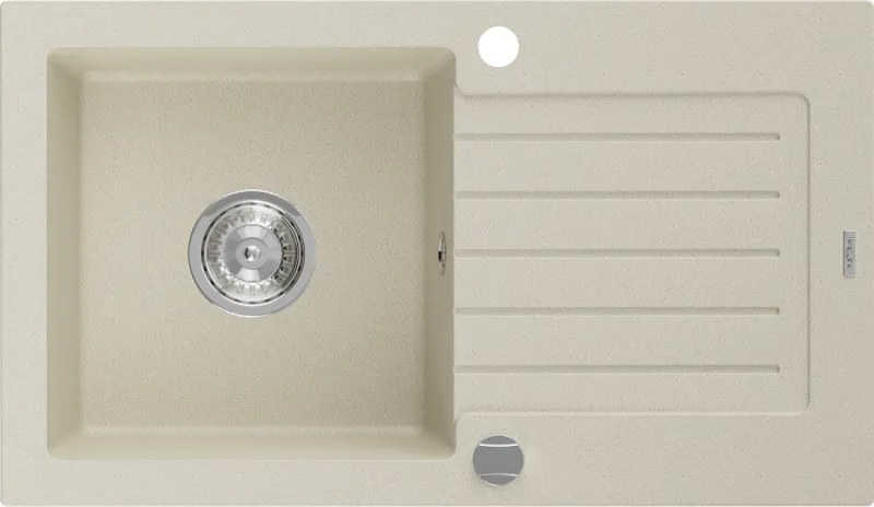 Mexen Pablo granitový drez 1-komorový s odkvapkávačom 752 x 436 mm, béžový, sifón chróm - 6510751010-69